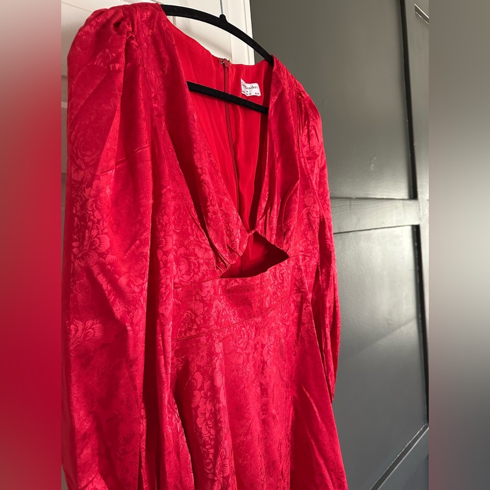 Revolve Seven Wonders Rosalia Mini Dress Red Long Sleeve Cut Out Satin Floral - Picture 7 of 12